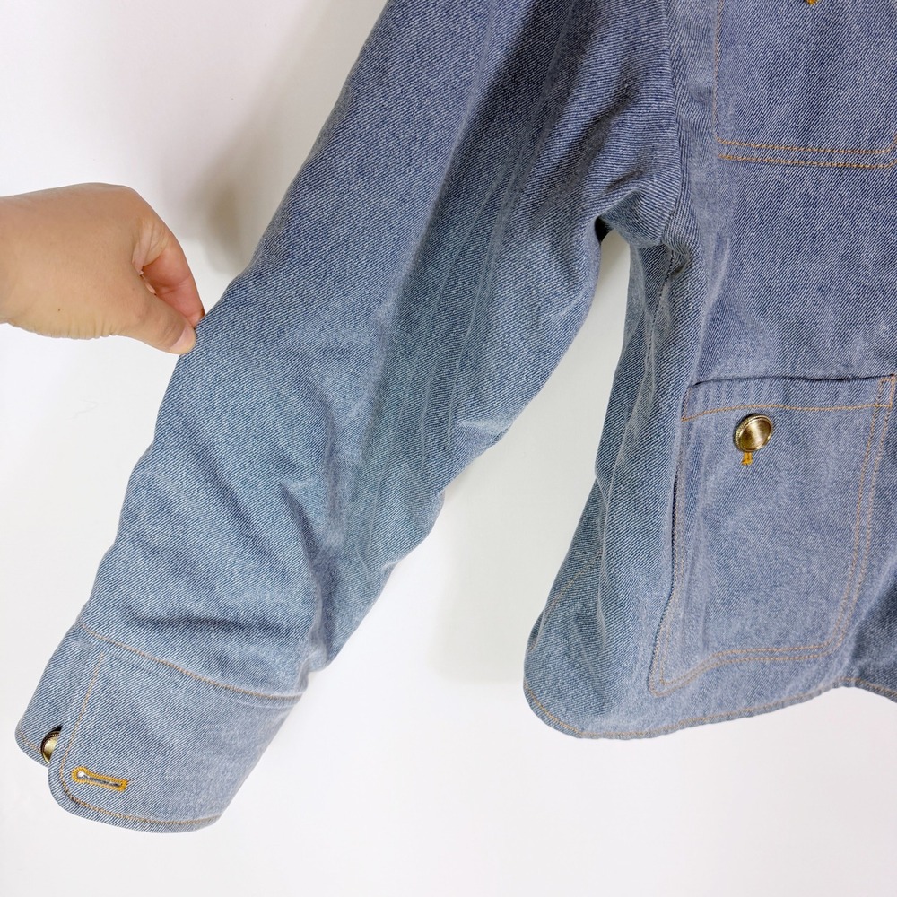 Sandro Jacket Denim Blue Houndstooth Contrast Collar Button Front Sz 42 / 10 US - Picture 8 of 13